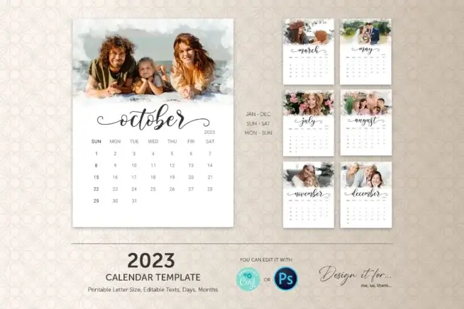 2023 photo calendar template