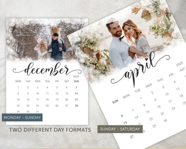 2025 Photo Calendar Template, Printable Calendar, Easy Editable with Corjl or Photoshop, Monthly Calendar, Desk Calendar, Wall Calendar 2