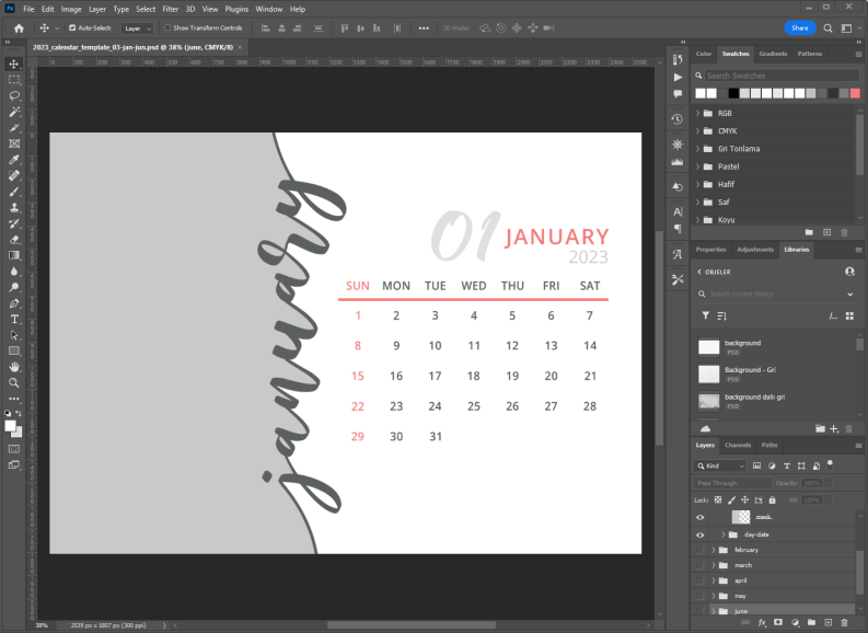Printable 2023 Photo Desk Calendar Template, Monthly Calendar, Year Calendar, Per Page a Photo, Modern Photoshop Calendar, PSD 3
