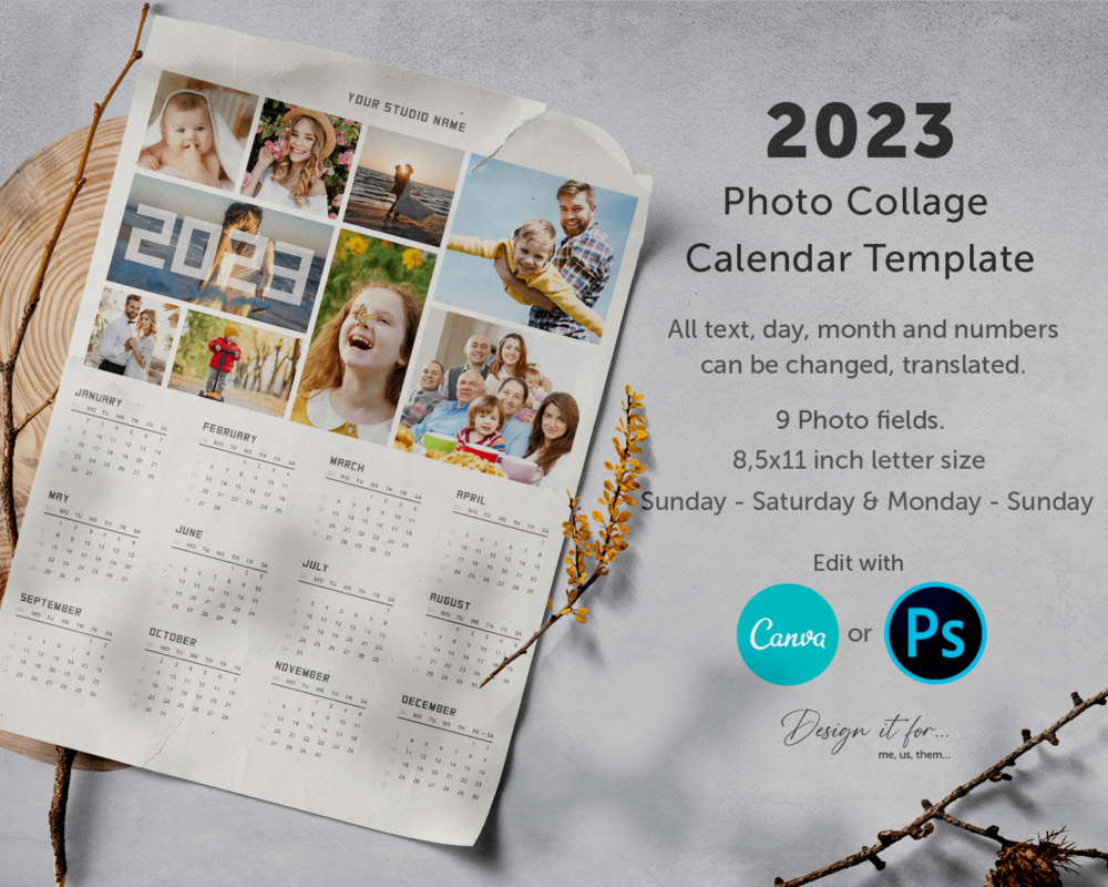 Photo collage calendar template