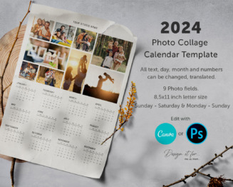 2024 calendar template with photo collage