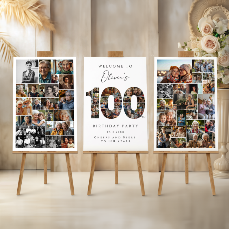 100th Birthday Collage Poster Bundle, 100th Birthday Photo Template Set, 100th Birthday Welcome Board, Personalized 100th Birthday Gift 1