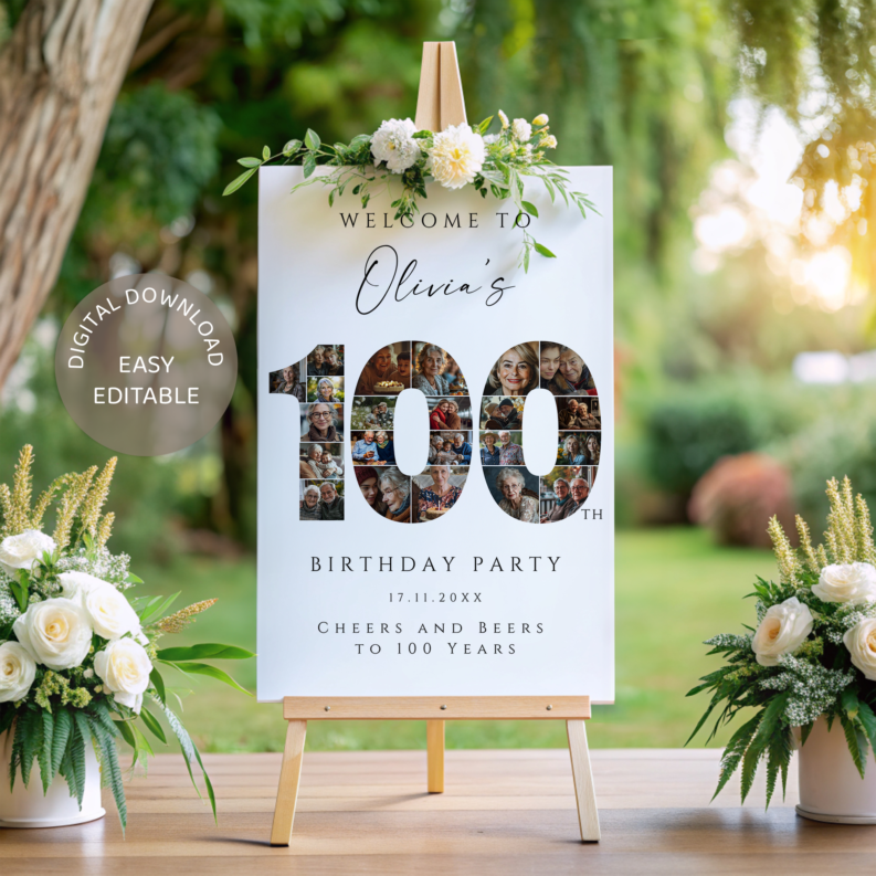 100th Birthday Collage Poster Bundle, 100th Birthday Photo Template Set, 100th Birthday Welcome Board, Personalized 100th Birthday Gift 3