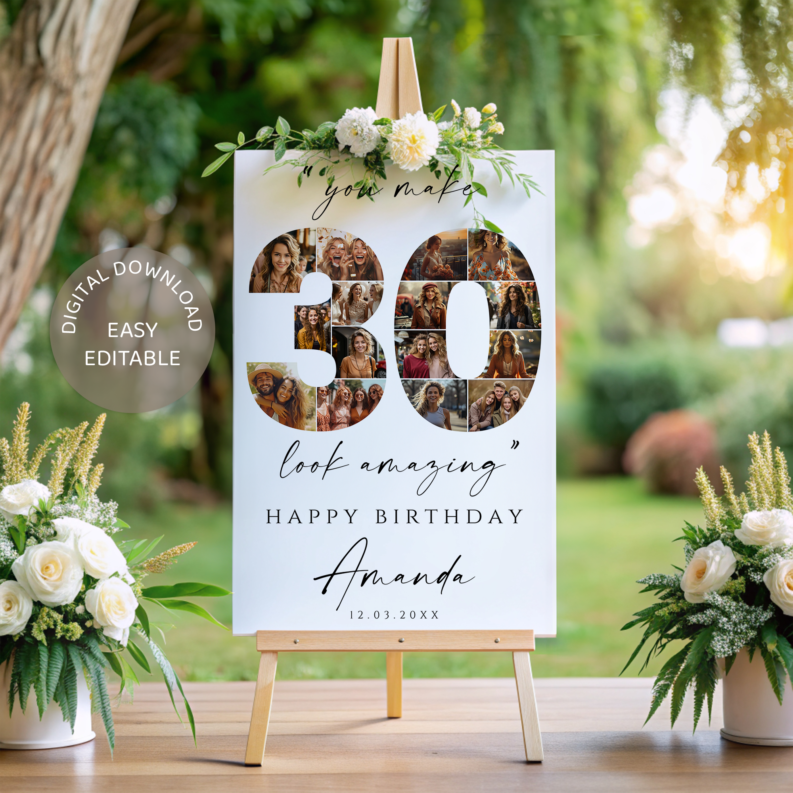 30th Birthday Photo Collage Poster Template Bundle, Customizable 30th Birthday Welcome Board Set, Printable Birthday Collage 3