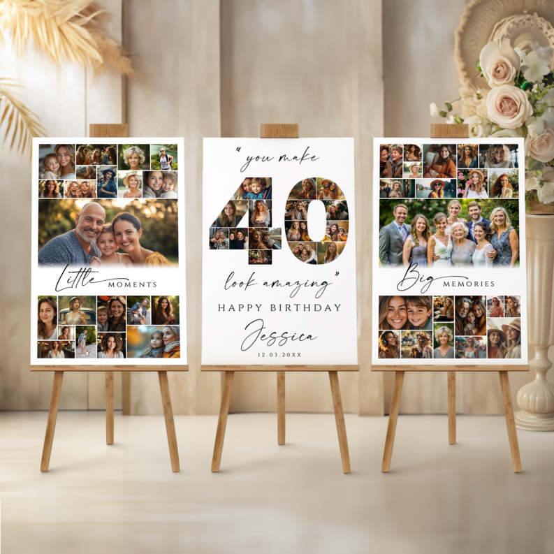 40th Birthday Photo Collage Poster Template Bundle, Customizable 40th Birthday Welcome Board, Printable Birthday Collage 1