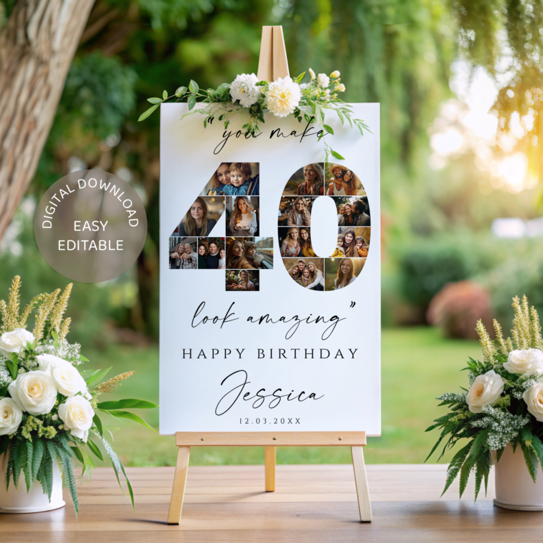 40th Birthday Photo Collage Poster Template Bundle, Customizable 40th Birthday Welcome Board, Printable Birthday Collage 3