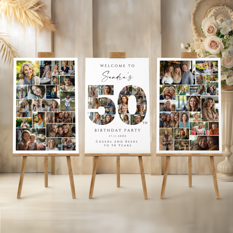 50th Birthday Gift for Her or Him, 50th Birthday Photo Collage Template Set, 50th Birthday Welcome Board, Personalized 50th Birthday Poster 1