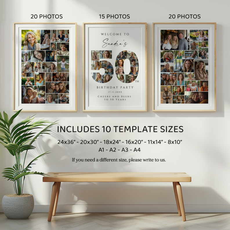 50th Birthday Gift for Her or Him, 50th Birthday Photo Collage Template Set, 50th Birthday Welcome Board, Personalized 50th Birthday Poster 2