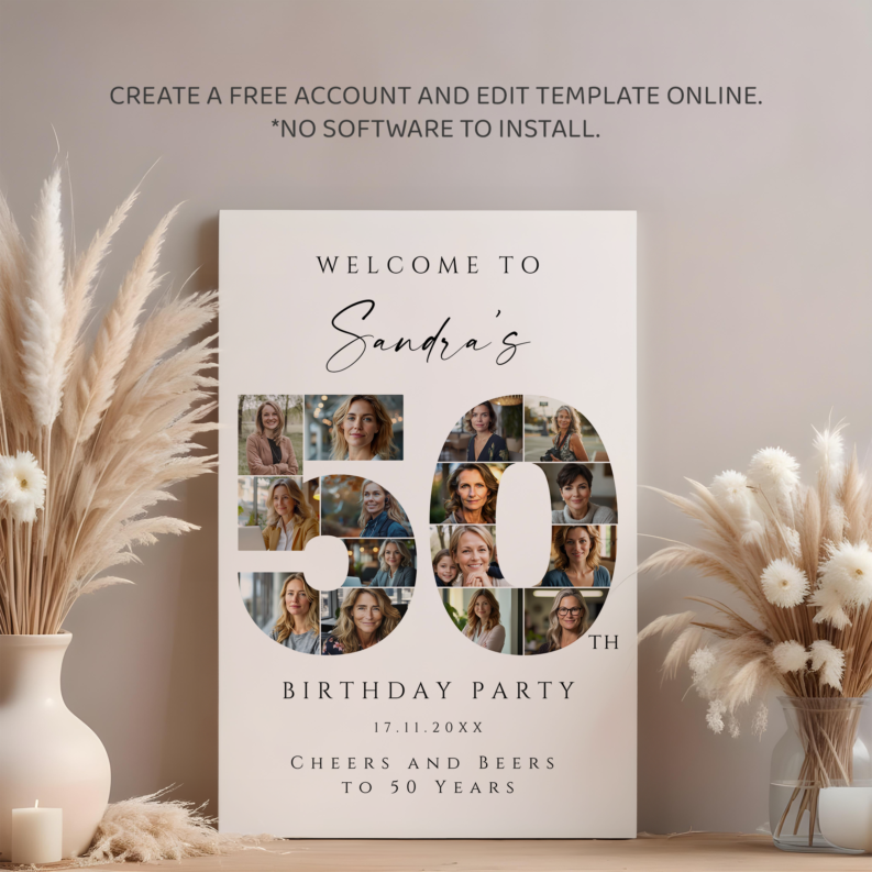 50th Birthday Gift for Her or Him, 50th Birthday Photo Collage Template Set, 50th Birthday Welcome Board, Personalized 50th Birthday Poster 4