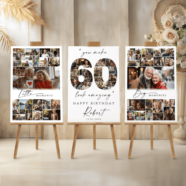 60th Birthday Gift, 60th Birthday Photo Collage Template Bundle, 60th Birthday Welcome Board, Personalized 60th Birthday Poster 1