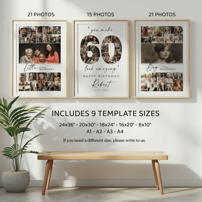 60th Birthday Gift, 60th Birthday Photo Collage Template Bundle, 60th Birthday Welcome Board, Personalized 60th Birthday Poster 2