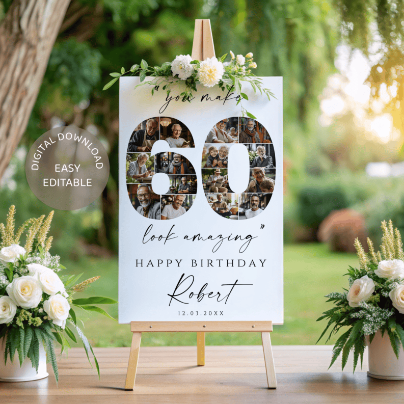 60th Birthday Gift, 60th Birthday Photo Collage Template Bundle, 60th Birthday Welcome Board, Personalized 60th Birthday Poster 3