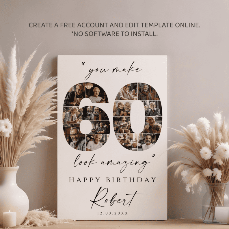 60th Birthday Gift, 60th Birthday Photo Collage Template Bundle, 60th Birthday Welcome Board, Personalized 60th Birthday Poster 4