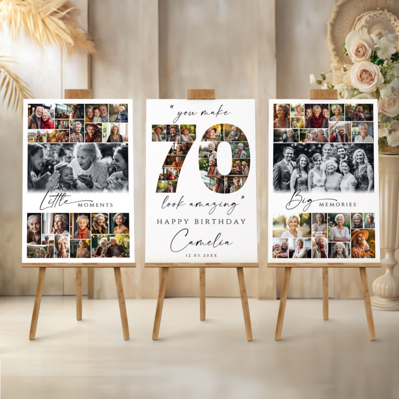 70th Birthday Collage for Her or Him, 70th Birthday Photo Collage Template Set, 70th Birthday Welcome Board, Personalized 70th Birthday Poster 1