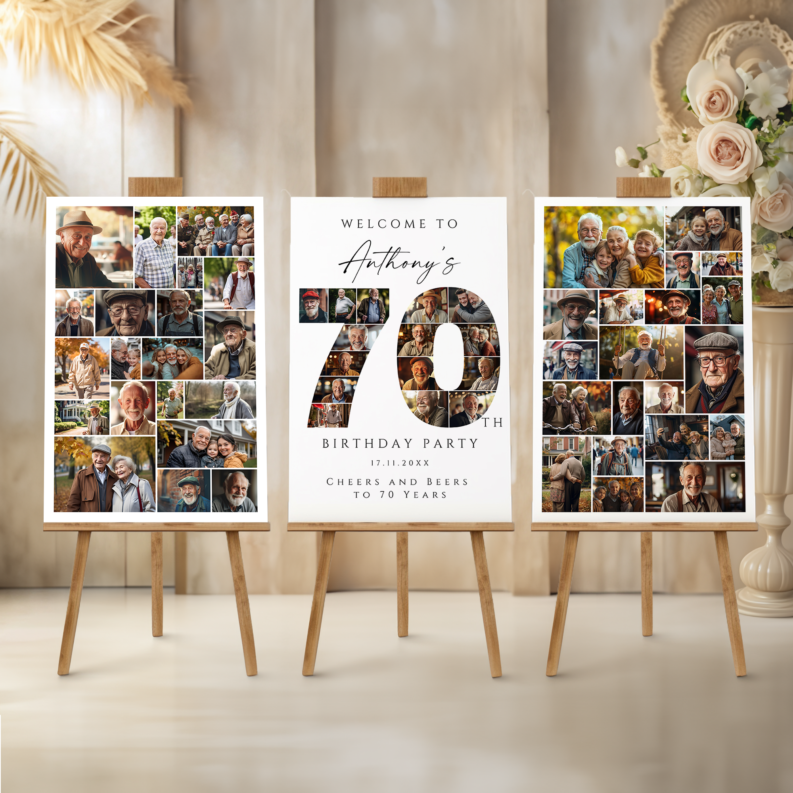 70th Birthday Gift for Her or Him, 70th Birthday Photo Collage Template Set, 70th Birthday Welcome Board, Personalized 70th Birthday Poster 1