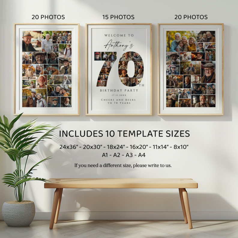 70th Birthday Gift for Her or Him, 70th Birthday Photo Collage Template Set, 70th Birthday Welcome Board, Personalized 70th Birthday Poster 2