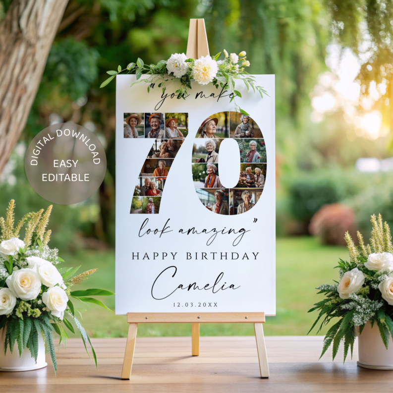 70th Birthday Collage for Her or Him, 70th Birthday Photo Collage Template Set, 70th Birthday Welcome Board, Personalized 70th Birthday Poster 3