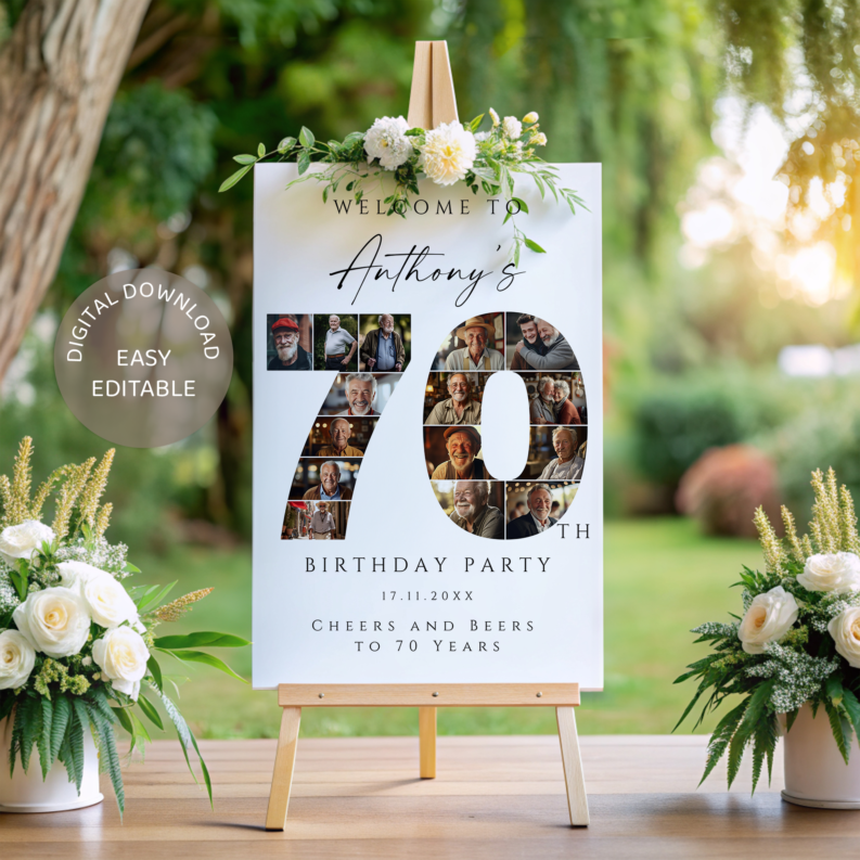 70th Birthday Gift for Her or Him, 70th Birthday Photo Collage Template Set, 70th Birthday Welcome Board, Personalized 70th Birthday Poster 3