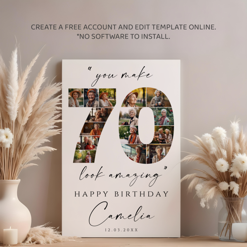 70th Birthday Collage for Her or Him, 70th Birthday Photo Collage Template Set, 70th Birthday Welcome Board, Personalized 70th Birthday Poster 4