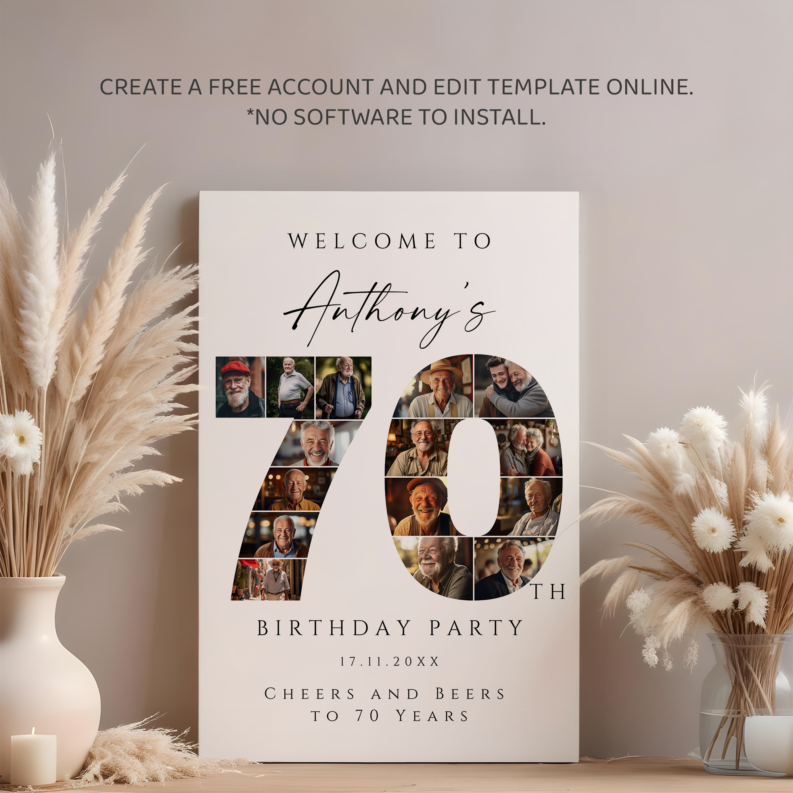 70th Birthday Gift for Her or Him, 70th Birthday Photo Collage Template Set, 70th Birthday Welcome Board, Personalized 70th Birthday Poster 4