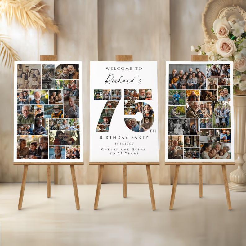 75th Birthday Collage Poster Bundle, 75th Birthday Photo Template Set, 75th Birthday Welcome Board, Personalized 75th Birthday Gift 1