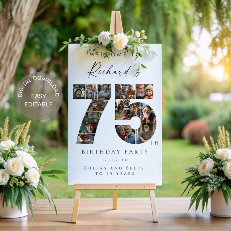 75th Birthday Collage Poster Bundle, 75th Birthday Photo Template Set, 75th Birthday Welcome Board, Personalized 75th Birthday Gift 3