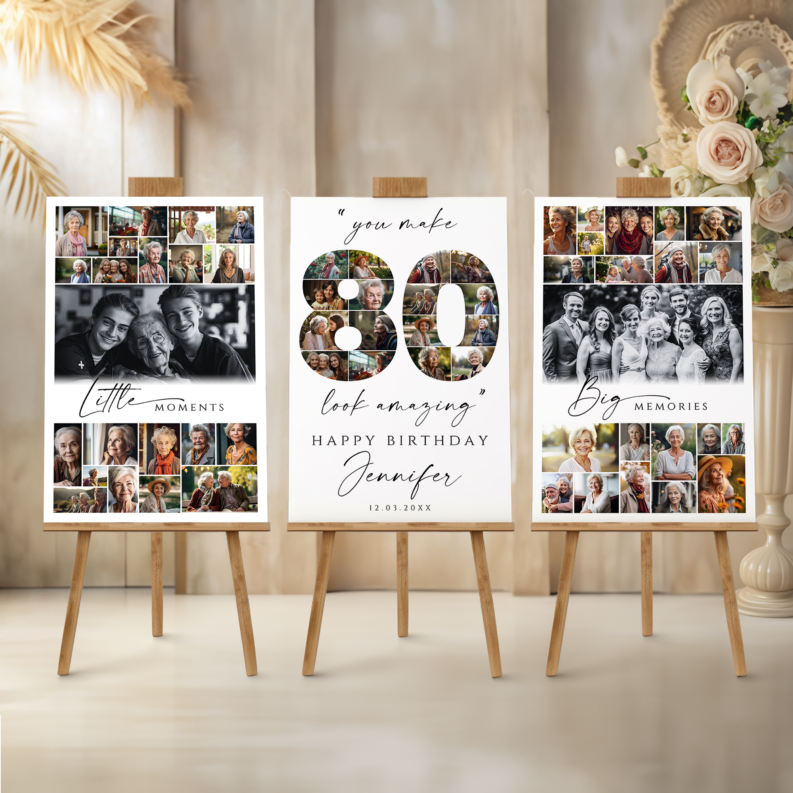 80th Birthday Photo Collage Template Set, 80th Birthday Welcome Board, 80th Birthday Poster Gift for Her or Him 1