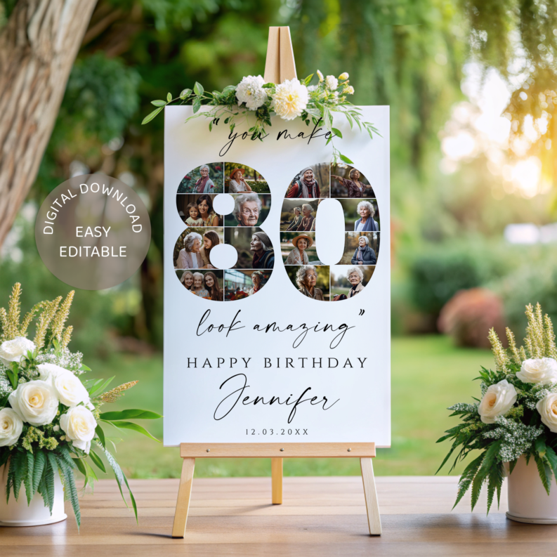 80th Birthday Photo Collage Template Set, 80th Birthday Welcome Board, 80th Birthday Poster Gift for Her or Him 3