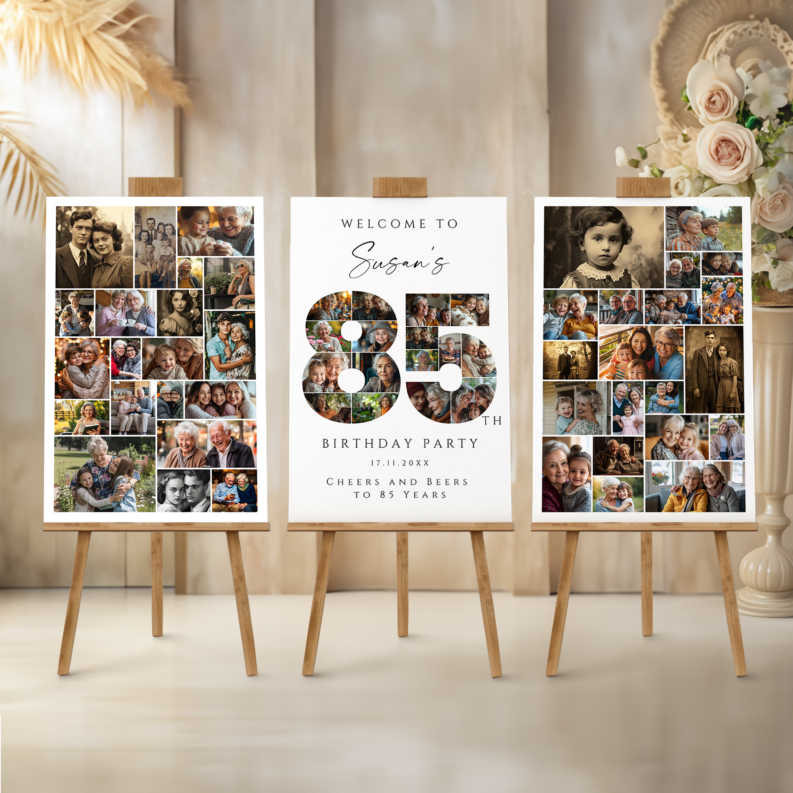 85th Birthday Collage Poster Bundle, 85th Birthday Photo Template Set, 85th Birthday Welcome Board, Personalized 85th Birthday Gift 1