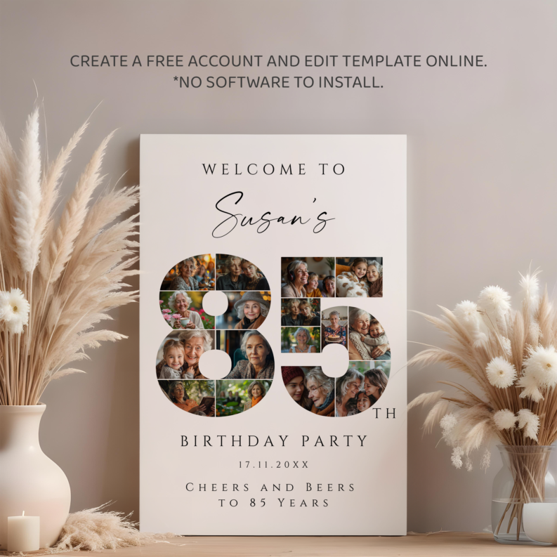 85th Birthday Collage Poster Bundle, 85th Birthday Photo Template Set, 85th Birthday Welcome Board, Personalized 85th Birthday Gift 4