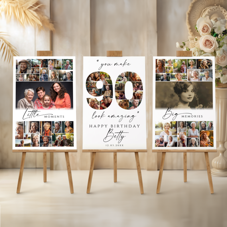 90th Birthday Photo Collage Template Bundle, 90th Birthday Welcome Board, Personalized 90th Birthday Poster 1