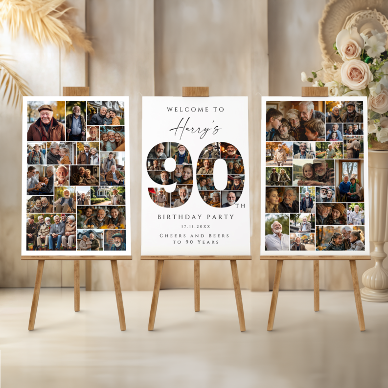 90th Birthday Gift for Her or Him, 90th Birthday Photo Collage Template Set, 90th Birthday Welcome Board, Personalized 90th Birthday Poster 1