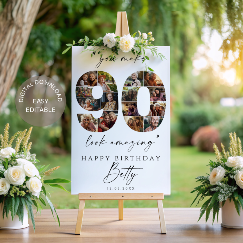 90th Birthday Photo Collage Template Bundle, 90th Birthday Welcome Board, Personalized 90th Birthday Poster 3