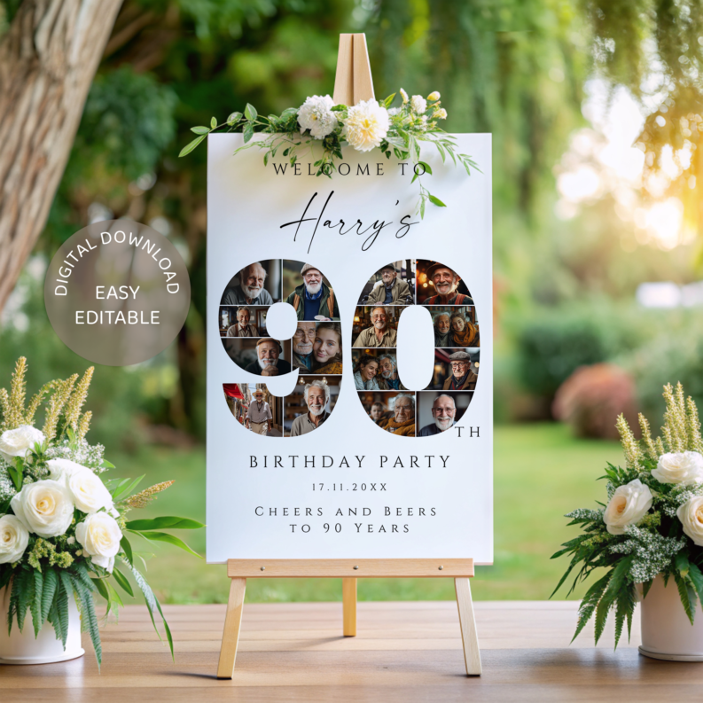 90th Birthday Gift for Her or Him, 90th Birthday Photo Collage Template Set, 90th Birthday Welcome Board, Personalized 90th Birthday Poster 3