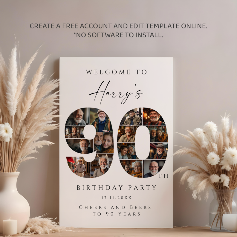 90th Birthday Gift for Her or Him, 90th Birthday Photo Collage Template Set, 90th Birthday Welcome Board, Personalized 90th Birthday Poster 4