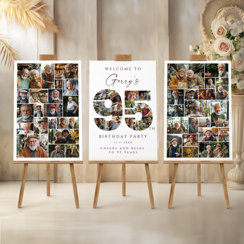 95th Birthday Collage Poster Bundle, 95th Birthday Photo Template Set, 95th Birthday Welcome Board, Personalized 95th Birthday Gift 1