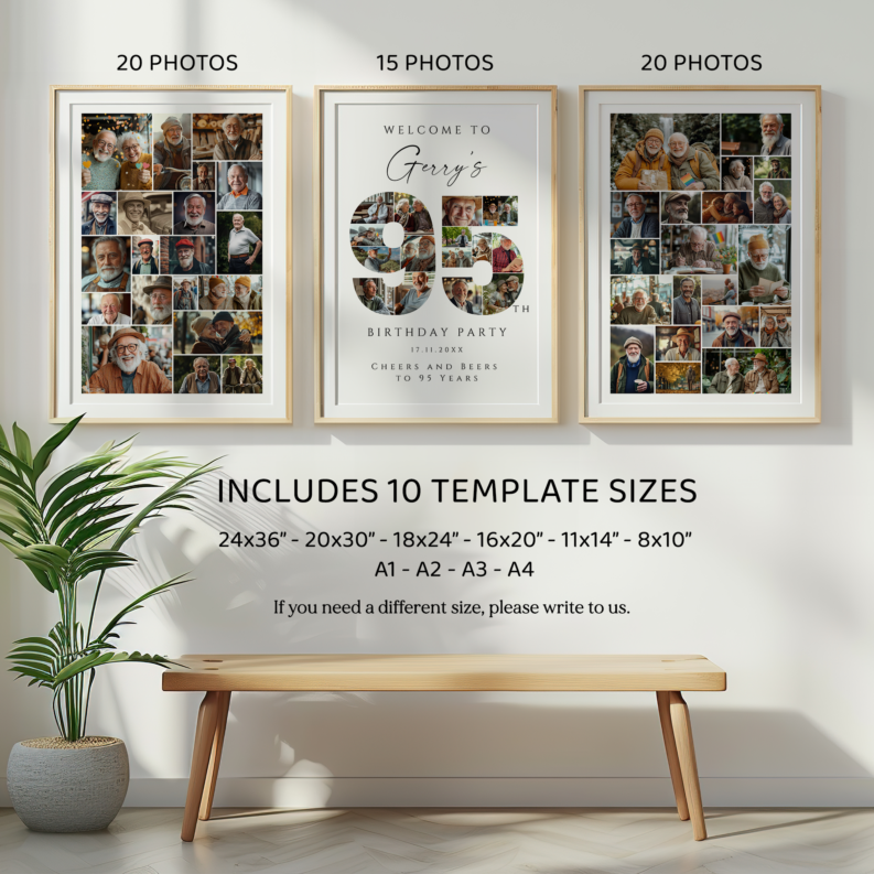 95th Birthday Collage Poster Bundle, 95th Birthday Photo Template Set, 95th Birthday Welcome Board, Personalized 95th Birthday Gift 2