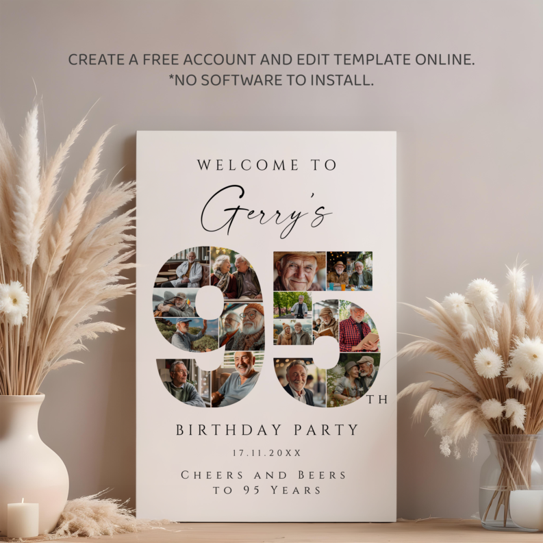 95th Birthday Collage Poster Bundle, 95th Birthday Photo Template Set, 95th Birthday Welcome Board, Personalized 95th Birthday Gift 3