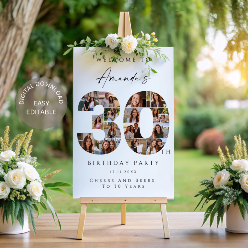 30th Birthday Gift for Her or Him, 30th Birthday Photo Collage Template Set, 30th Birthday Welcome Board, Personalized 30th Birthday Poster 2