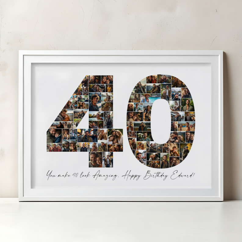 40th Birthday Photo Collage Template, Printable Number 40 Collage, Personalized 40th Birthday Gift for Her, Him 1