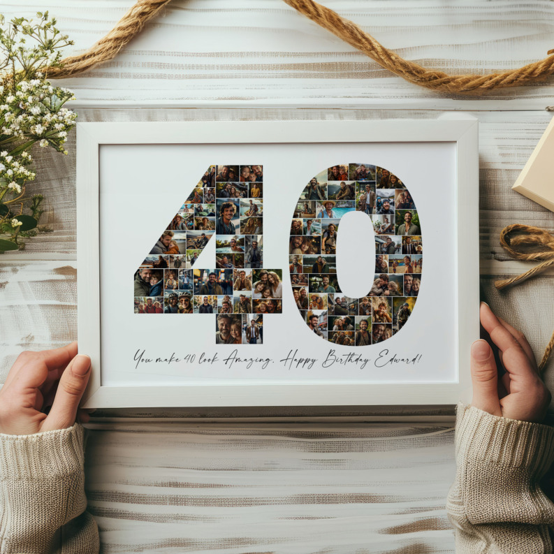 40th Birthday Photo Collage Template, Printable Number 40 Collage, Personalized 40th Birthday Gift for Her, Him 5