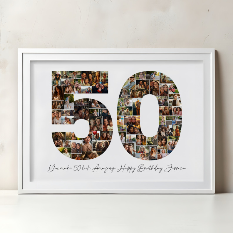 50th Birthday Photo Collage Template, Printable Number 50 Collage, Personalized 50th Birthday Gift for Her, Him 1