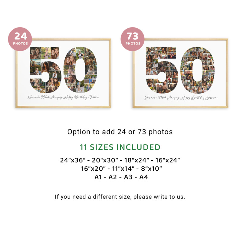 50th Birthday Photo Collage Template, Printable Number 50 Collage, Personalized 50th Birthday Gift for Her, Him 3