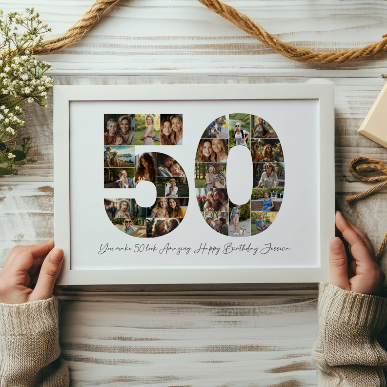 50th Birthday Photo Collage Template, Printable Number 50 Collage, Personalized 50th Birthday Gift for Her, Him 5