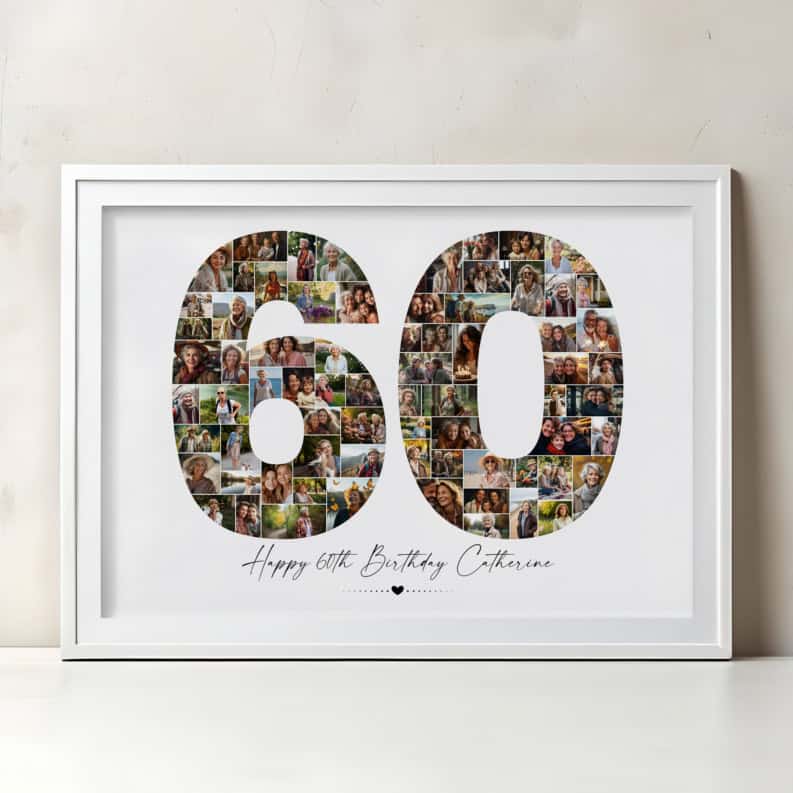 60th Birthday Photo Collage Template, Printable Number 60 Collage, Personalized 60th Birthday Gift for Her, Him 1