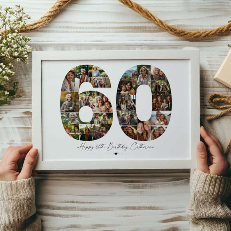 60th Birthday Photo Collage Template, Printable Number 60 Collage, Personalized 60th Birthday Gift for Her, Him 5