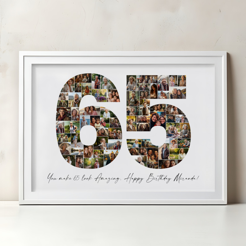 65th Birthday Photo Collage Template, Printable Number 65 Collage, Personalized 65th Birthday Gift for Her, Him 1