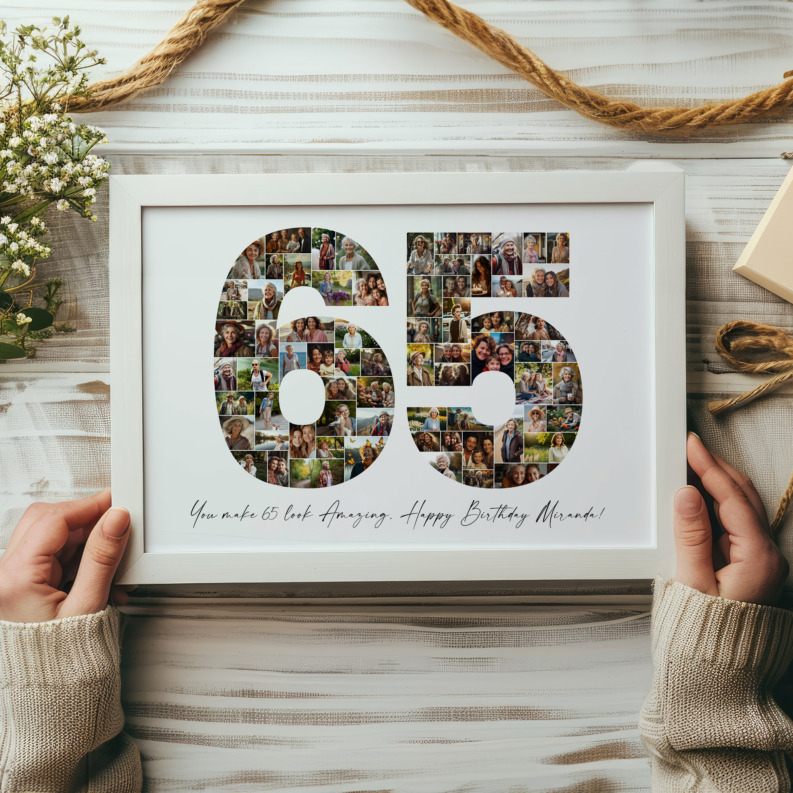 65th Birthday Photo Collage Template, Printable Number 65 Collage, Personalized 65th Birthday Gift for Her, Him 5