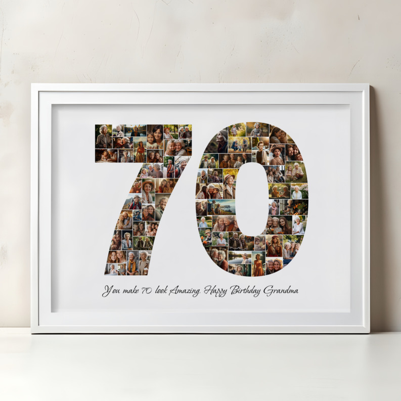 70th Birthday Photo Collage Template, Printable Number 70 Collage, Personalized 70th Birthday Gift for Her, Him 1