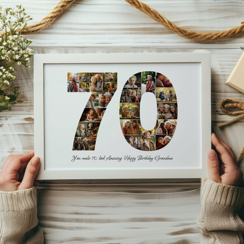 70th Birthday Photo Collage Template, Printable Number 70 Collage, Personalized 70th Birthday Gift for Her, Him 5